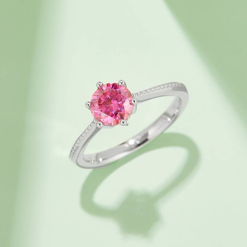 直臂珠边承诺S925银镀白金MoissaniteWomen's Ring1ctD级